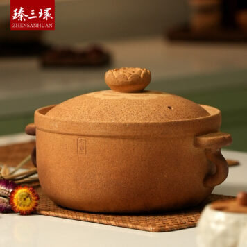 ZhenSanHuan Handmade Earthenware Clay Pot Casserole - 3L for 4-6 people